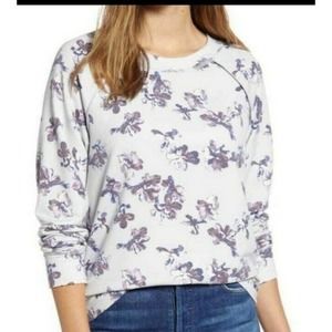 Caslon Cozy Print Sweatshirt in IVORY- PURPLE B LENA FLORAL sz Medium NWT